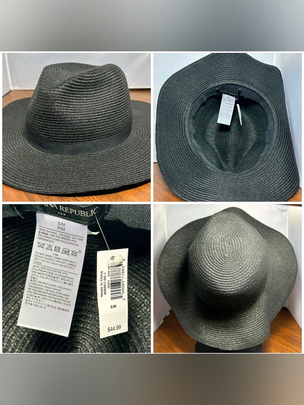 Banana Republic Women's Black Wide-Brim Straw Fedora -S/M